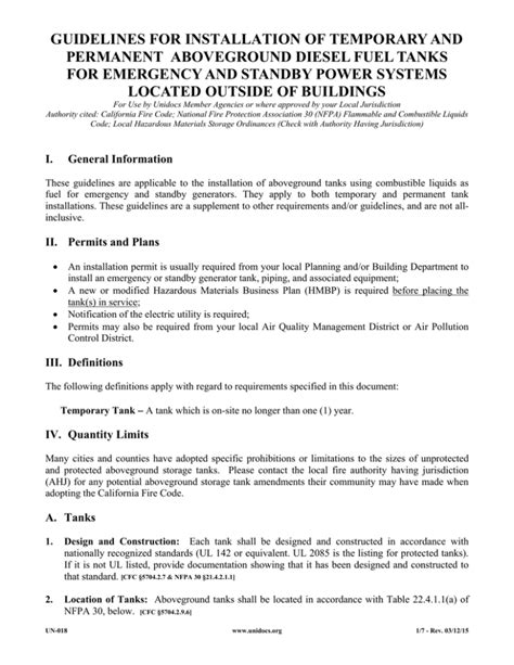 Unidocs Guidelines for Installation of Aboveground Diesel 